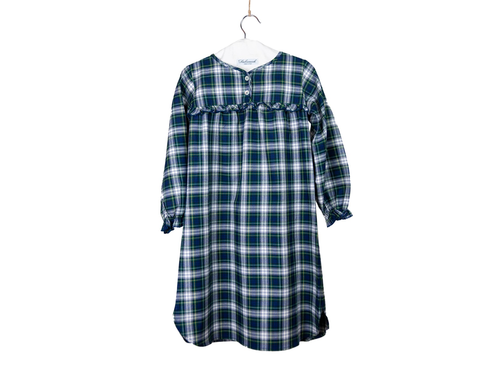 Siebaneck, i pigiami artigianali italiani: - bambina - mod. 89 Bimba bianco /blu e verde 