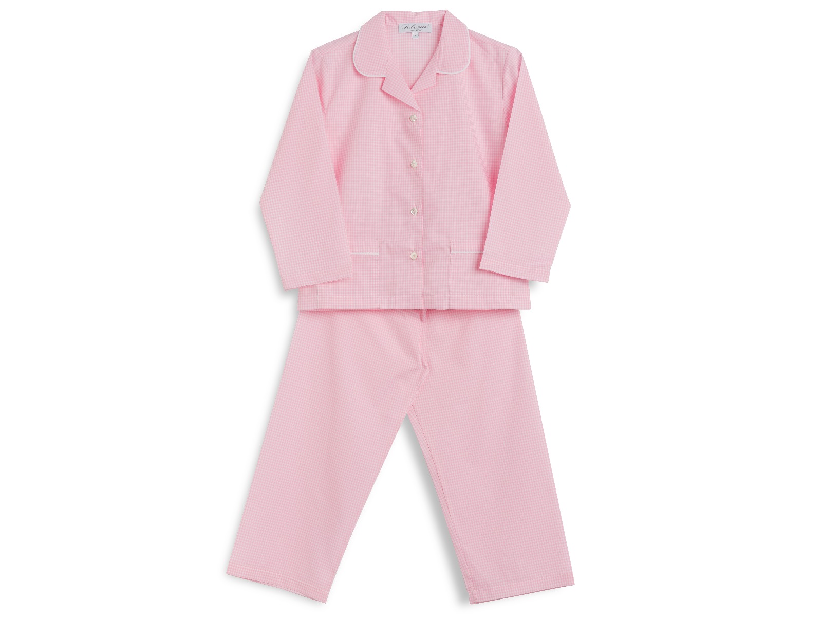 Siebaneck, i pigiami artigianali italiani: - bambino- mod.1 bis quadretti rosa profilo bianco 