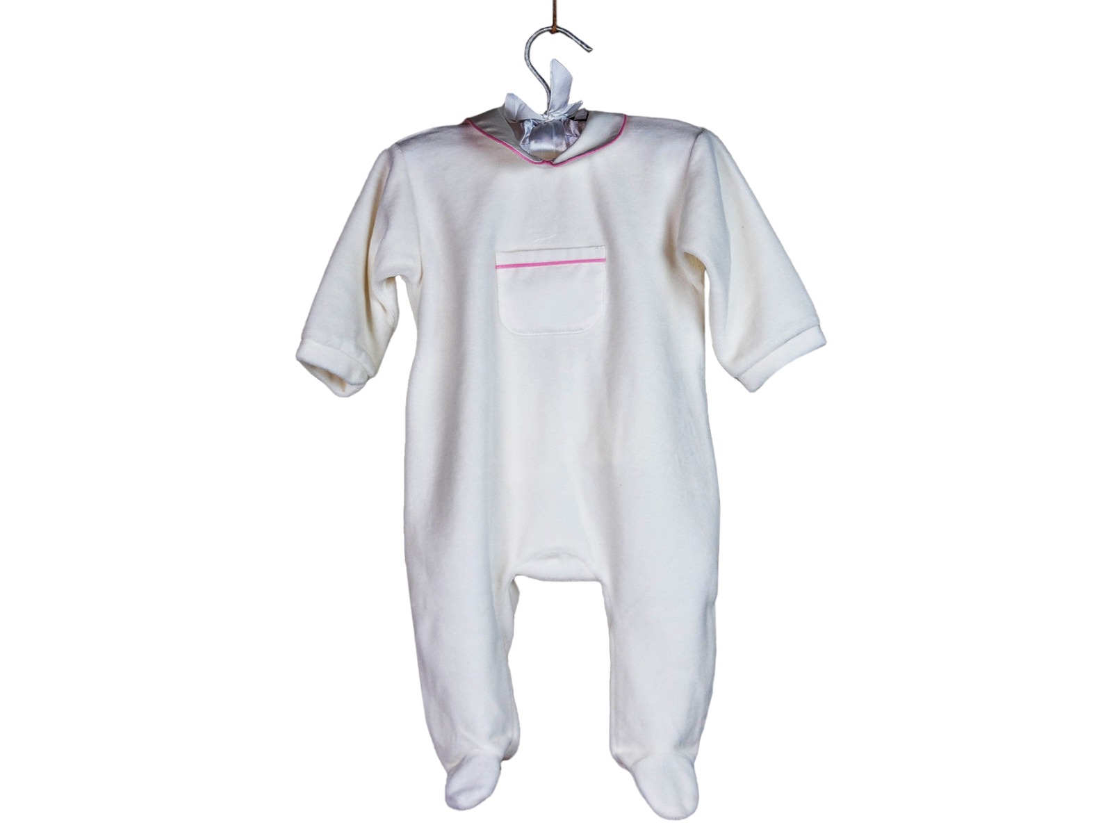 Siebaneck, i pigiami artigianali italiani: - neonata - mod.ROBI   bianca profilo rosa 