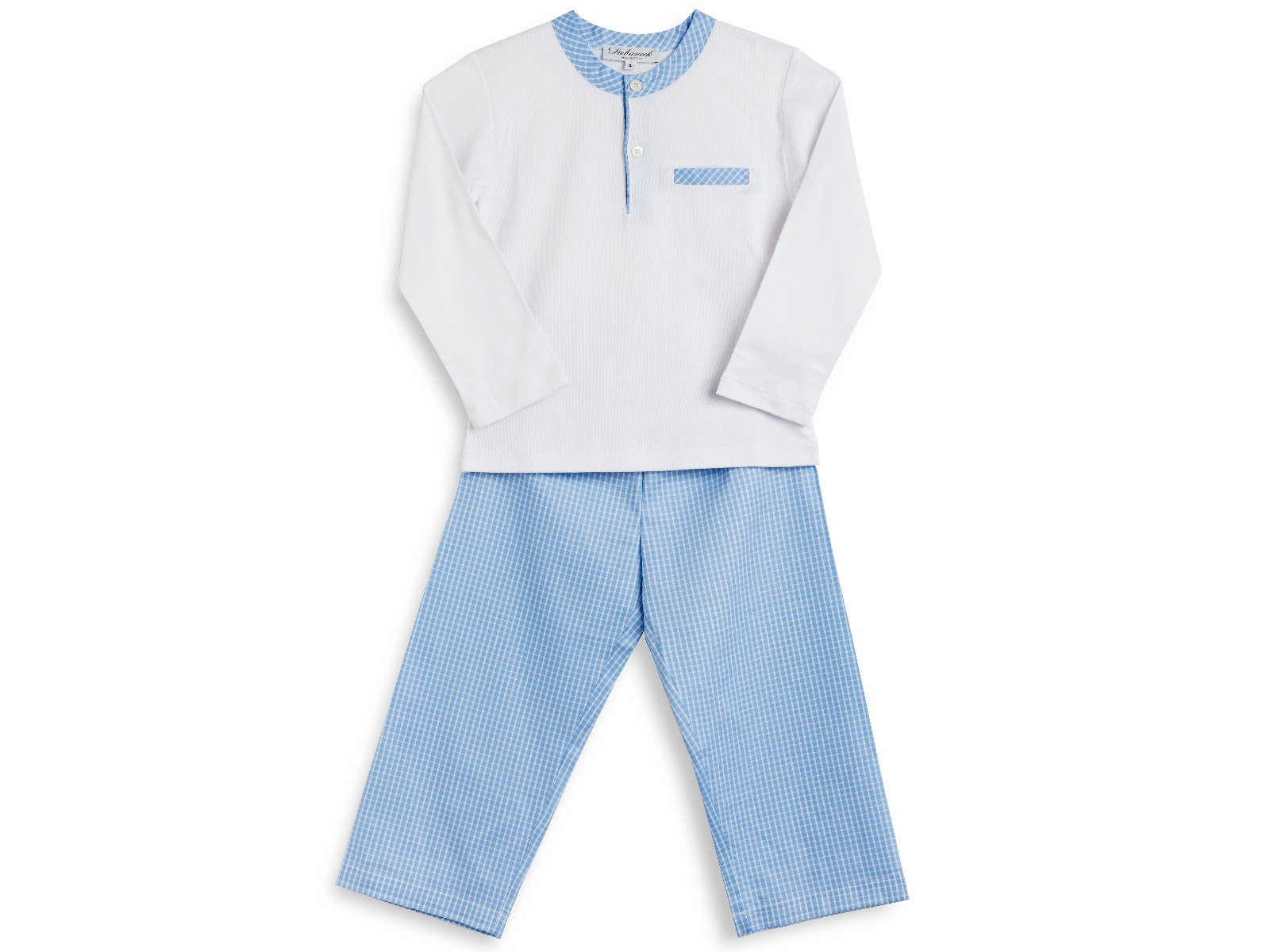 Siebaneck, i pigiami artigianali italiani: - bambino- mod.109 bimbo bianco quadrettato azzurro 