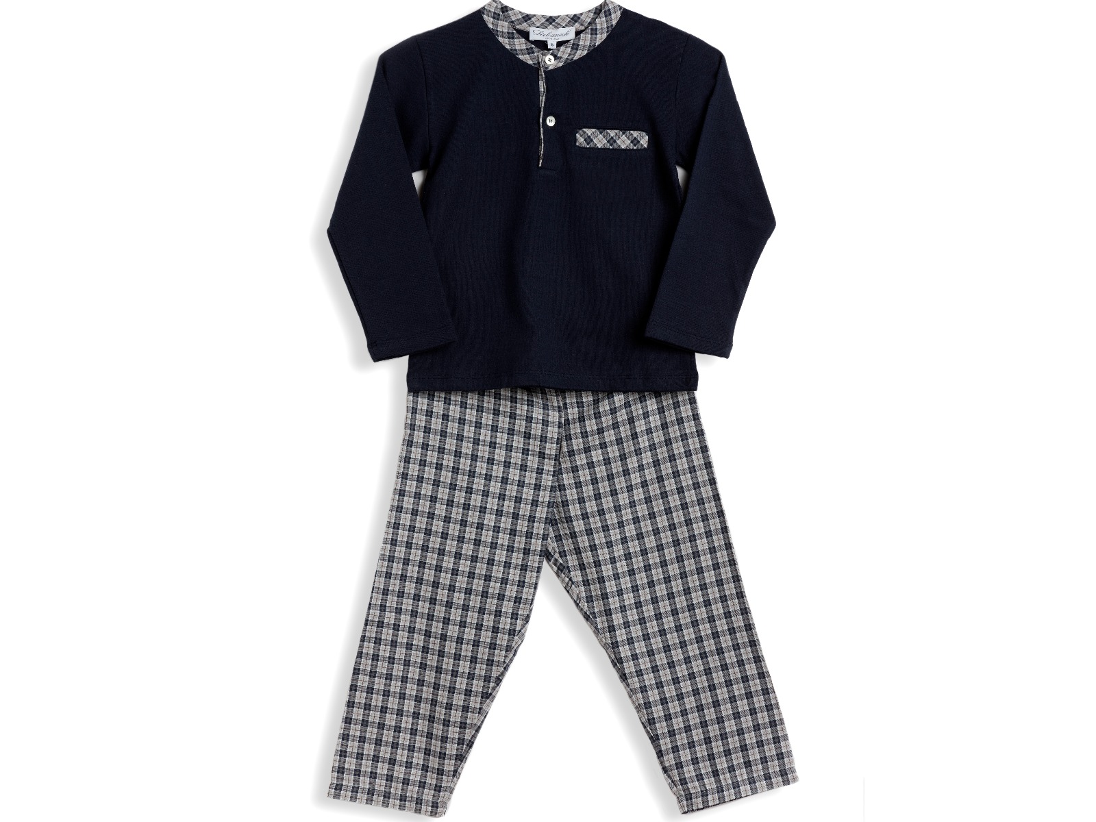 Siebaneck, i pigiami artigianali italiani: - bambino - mod. 109 Bimbo scozzese blu e grigio