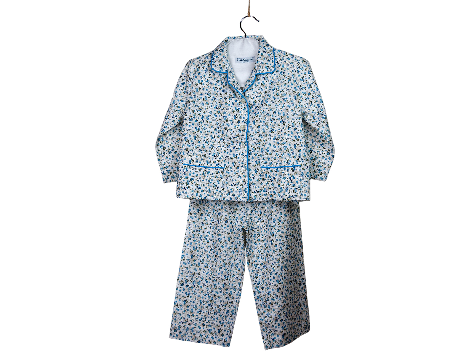 Siebaneck, i pigiami artigianali italiani: - bambino- mod.190 bianco fiori azzurri