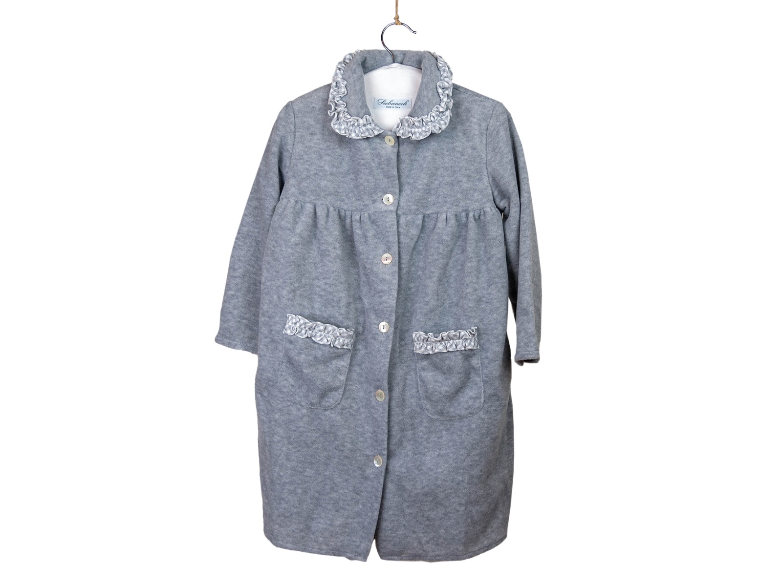 Siebaneck, i pigiami artigianali italiani: - bambina - mod. 27 grigio quadretti bianchi grigi