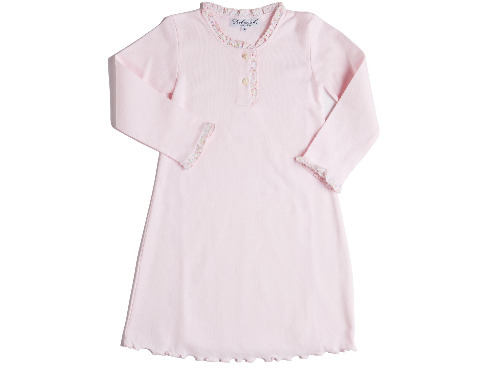 Siebaneck, i pigiami artigianali italiani: - bambina - mod.7 Bis rosa a fiori rosa