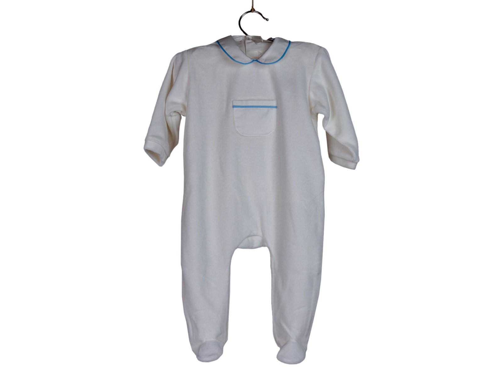 Siebaneck, i pigiami artigianali italiani: - neonato - mod.ROBI  bianco profilo azzurro