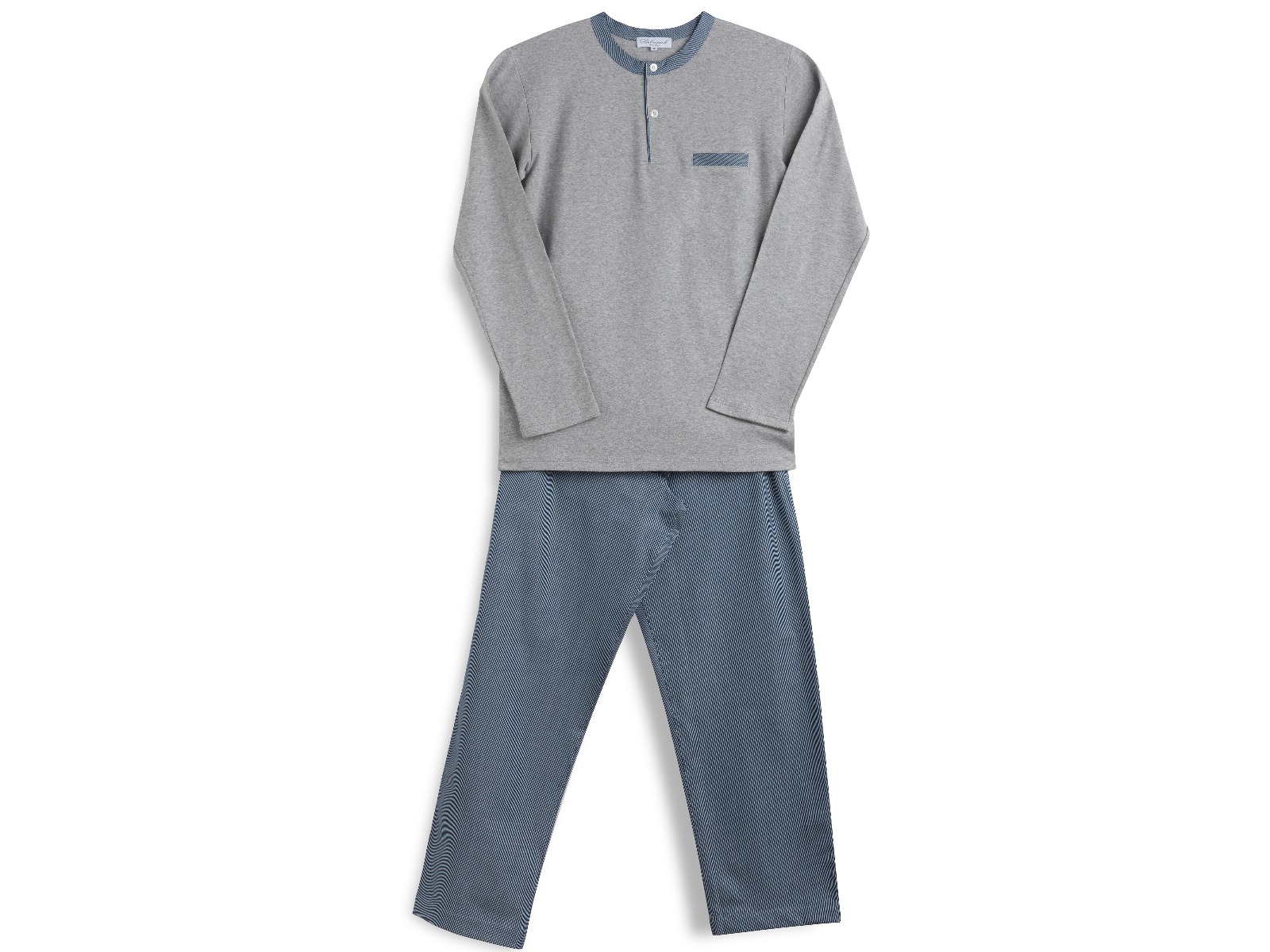 Siebaneck, i pigiami artigianali italiani: - uomo  - mod. 1 Uomo grigio rigato blu 