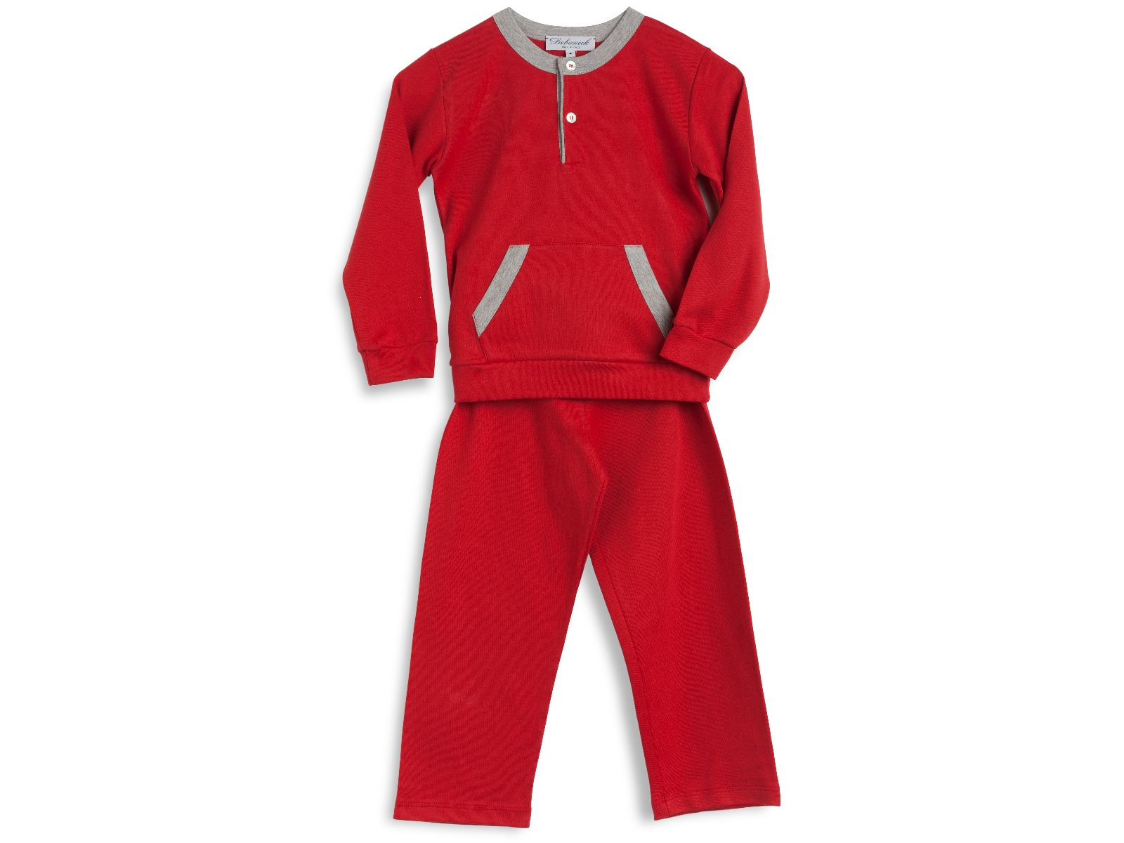 Siebaneck, i pigiami artigianali italiani: - bambino - mod. 107 rosso e grigio