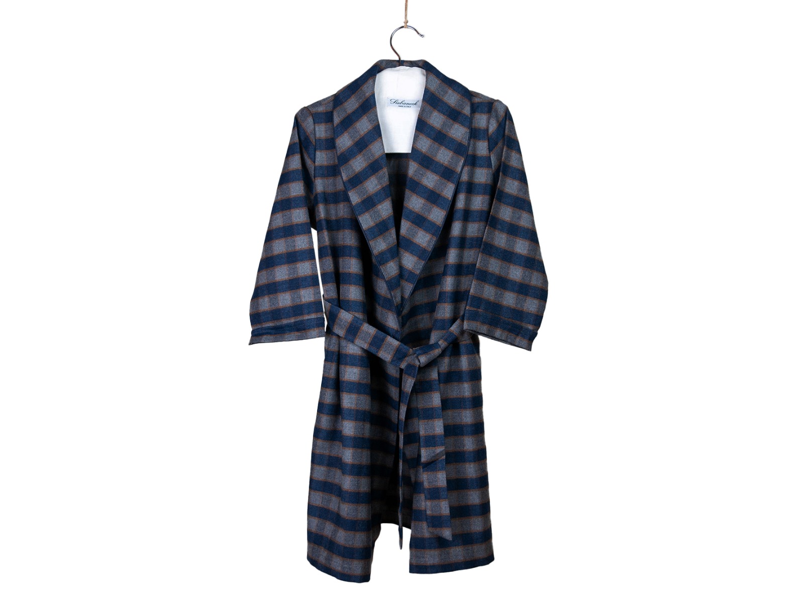 Siebaneck, i pigiami artigianali italiani: - unisex - mod. 11 Bis unisex scozzese blu grigio marrone profilo blu