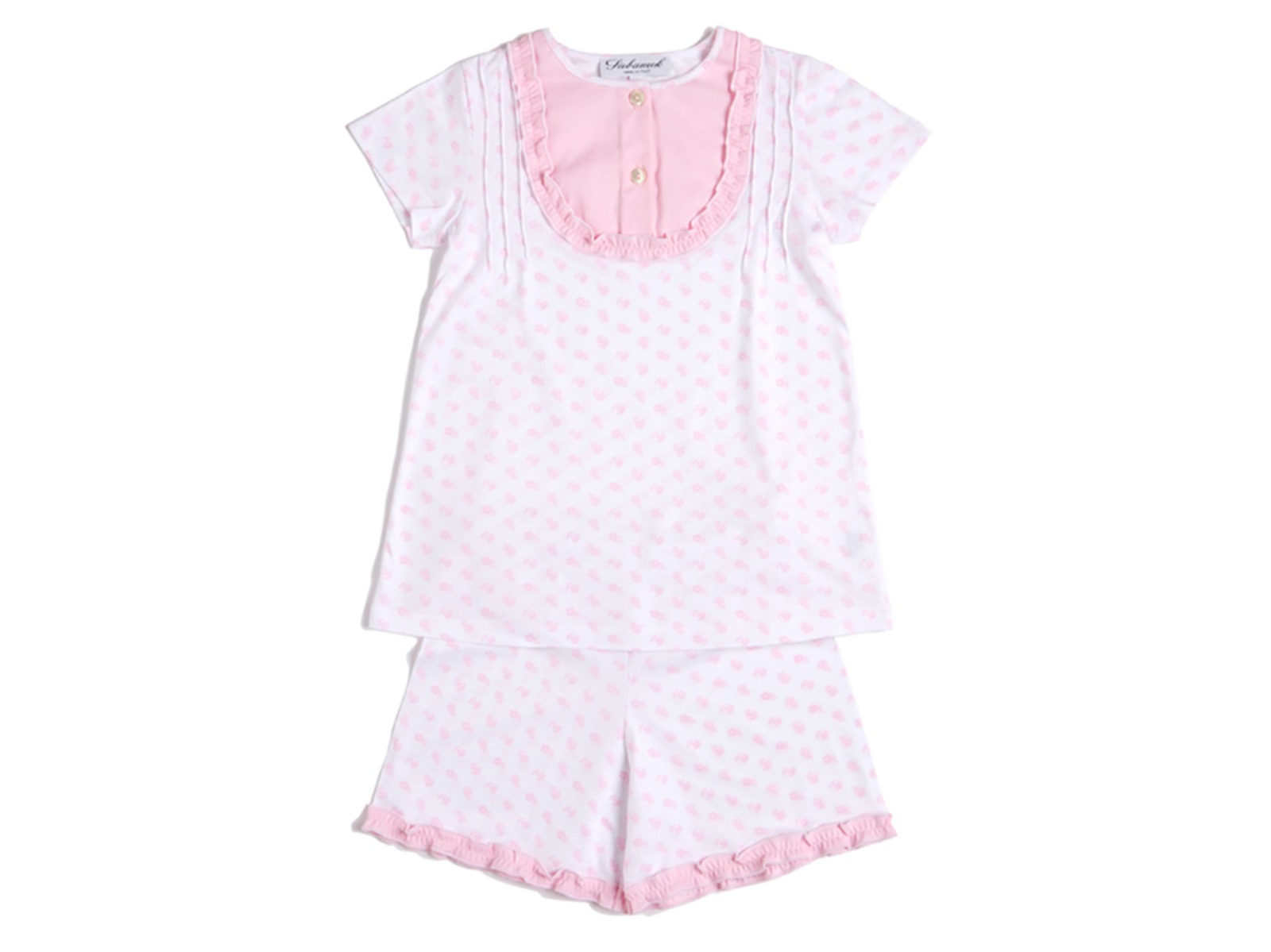 Siebaneck, i pigiami artigianali italiani: - Bimba - mod. 23dav bianco/rosa