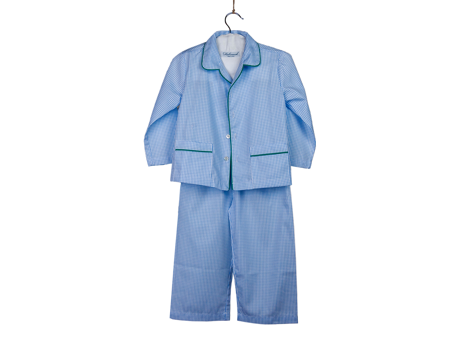 Siebaneck, i pigiami artigianali italiani: - bambino- mod.190 finestrato azzurro